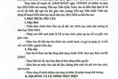 Kế hoạch triển khai Học bạ số trường Tiểu học Trần Quốc Toản năm học 2025-2026