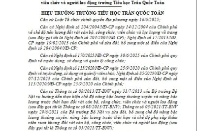 QUYẾT ĐỊNH Về việc ban hành Quy chế nâng bậc lương trước thời hạn do lập thành tích xuất sắc trong thực hiện nhiệm vụ đối với cán bộ, viên chức và người lao động trường Tiểu học Trần Quốc Toản