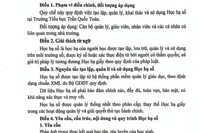Quy chế tạo lập, quản lý, khai thác và sử dụng Học bạ số tại trường Tiểu học Trần Quốc Toản năm học 2025-2026