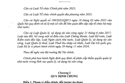 Nghị định số 127/2025/NĐ-CP ngày 11/6/2025 của Chính phủ quy định về phân cấp thẩm quyền quản lý nhà nước trong lĩnh vực quản lý, sử dụng tài sản công